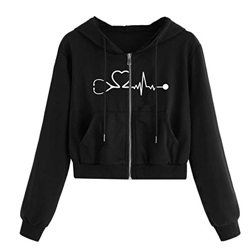 LFEOOST Women's Cropped Hoodie jacket Zip Up Drawstring Long Sleeve Pockets Workout Crop Tops Cute Sweatshirts for Teen Girls