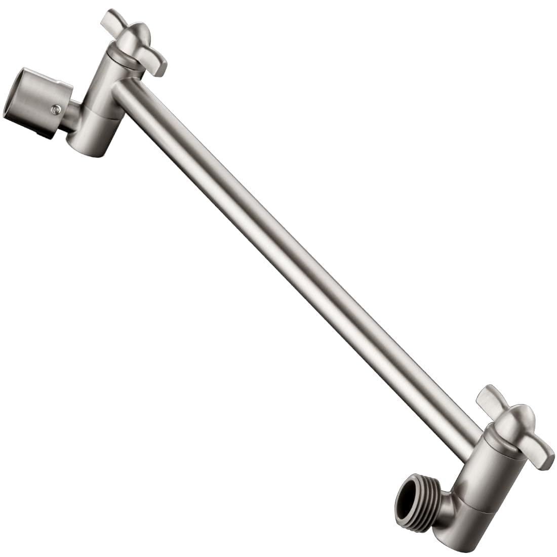 BRIGHT SHOWERS Brass Shower Head Extension Arm for Rain and Handheld Shower Head, 10 Inch Universal Shower Arm Extender, Height &amp; Angle Adjustable, Brushed Nickel