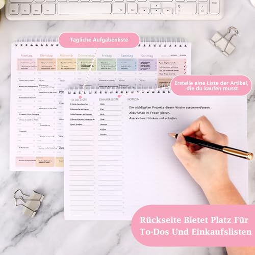 Wochenplaner Block A4 Undatierter Wochenplaner Mit Uhrzeiten 52 Blatt Spiralgebundene Weekly Planner Duplex To Do Liste Block Ohne Festes Datum Reicht für Ein Jahr Für Zuhause Schule Büro