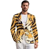 Oamsistay Lightweight Men's Blazer, Suit Jacket, Sport Coat, Fall Breathable Slim Fit Coat, Cool Comfortable Design for Outdoor Events Tiger Print