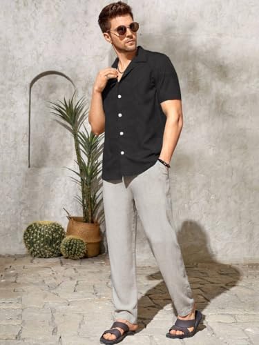 Image of TOPLOT Men's Premium Linen Blend Pants | Lightweight Breathable Fabric | Elastic Waist with Drawstring | Straight Fit | Side Pockets | Perfect for Casual, Holidays & Travel (5268)