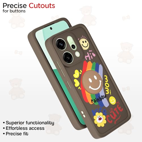 Image of Pikkme Back Cover for Oppo Reno 14 5G | Soft Silicone| Cute Rainbow Smile & 3D Cartoon Flower Design | Shockproof Raised Camera Protection Bumper Case (Brown)