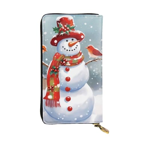 Merry Christmas Snow man and Birds Wallet for Men Women Long Purse Leather Clutch Large Business Handbag Travel Phone Holder Credit Card Holder Money Case with Zipper Leather Wallets Gift