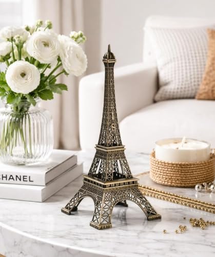 Image of SATYAM KRAFT 12 Piece Paris World Famous Building Small Metal Eiffel Tower Antique Vintage Statue for Wedding, Office,Decorative Showpeice for Home Decor, Desk Decor, Table Stand (15 cm)