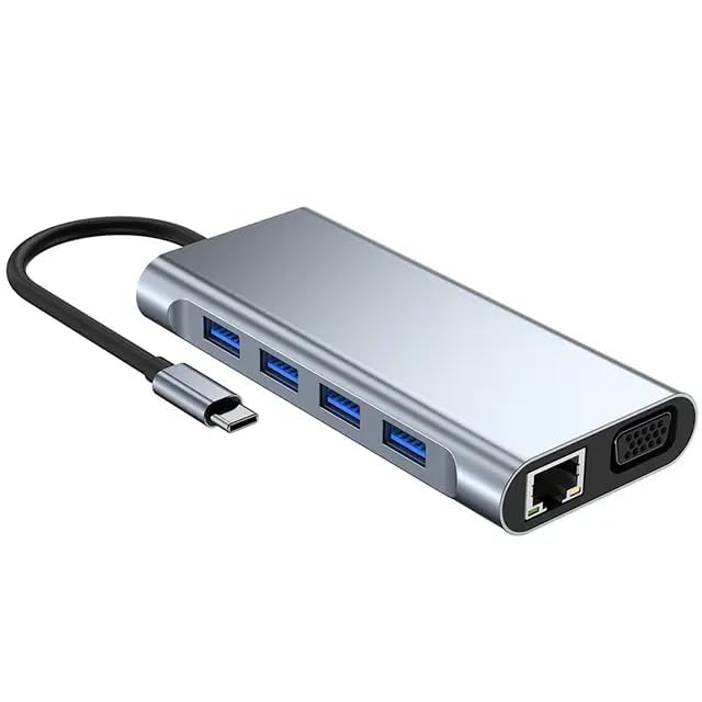 Image of Black-r 11-in-1 USB C Hub Multiport Adapter Aluminum Shell with 1000M LAN Ethernet Port and HDTV 4K, VGA Port, Type-C Port, 4 USB 3.0 Port, Audio Port and SD /TF Card Reader Port Type C Hub
