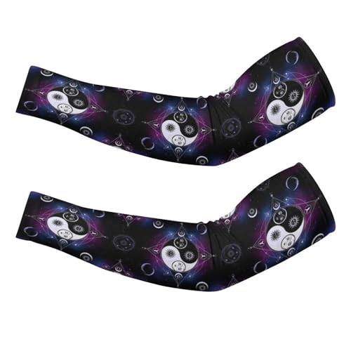 Summer Cooling Arm Sleeves for Adults, Multi Functional Sun Protection Sleeve Covers for Outdoor Lovers, Unisex Sports Sleeves, Sacred Geometric Symbol Purple Space Galaxy Stars Mystic Sun Moon, (S)