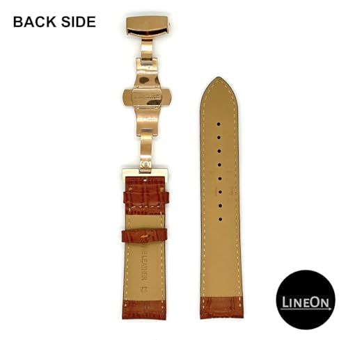 Image of Lineon 20mm Half Padded Leather Mens Watch Strap with ButterFly Lock For Branded Watches Tool and Pins Include