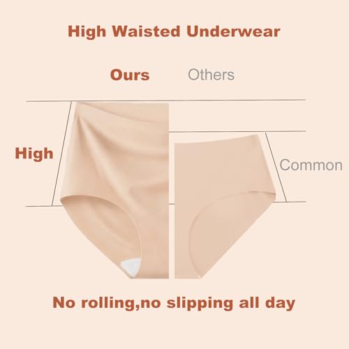 Atisek High Waisted No Show Underwear for Women Seamless Full Coverage Panties 6 Pack Black Beige - image 4