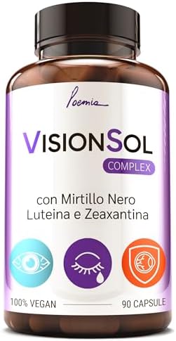 Integratore Occhi Vista Luteina e Zeaxantina Alto Dosaggio 90 Capsule Con Zinco Licopene Mirtillo Nero Vite Rossa Antiossidante Per Occhi Vitamina A B12 Vegano Vision Sol Poemia Integratore - integratore
