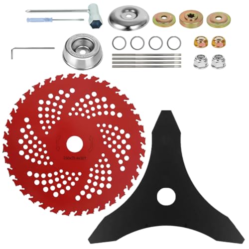 Kohnkdllc 10' 3T Carbon Steel Brush Cutter Weed Eater Blades + 9' x 36 Teeth Carbide Tip Brush Cutter Blades Kit with Universal Adapter Kit and 4 Round Files
