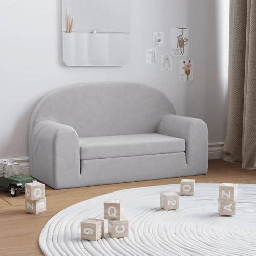 sephironlbb Sofá cama infantil de 2 plazas, gris claro, de felpa suave, con funda extraíble, 84 x 90 x 45 cm, convertible como sillón o minicama para jugar y dormir