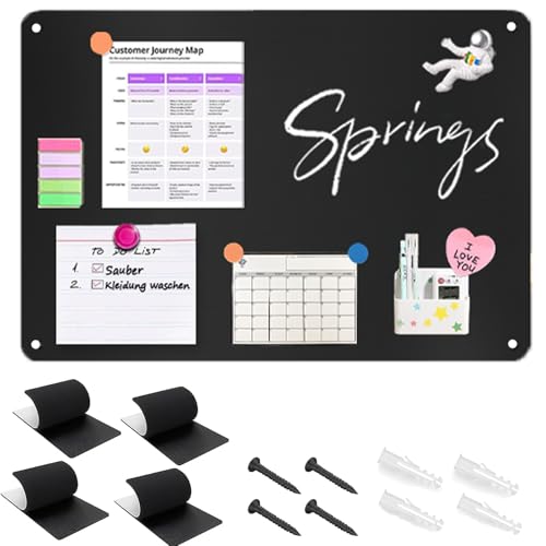 Magnettafel Magnetboard - Pinnwand Magnetisch 42×30cm, Magnettafel Küche, Magnetic Board, mit Zauberklebern und Schrauben für Büros, Magnettafel Schwarz, Notizen und Fotos(Schwarz)