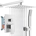 gotonovo Rainfall Bathroom Shower System Rain Shower Head and Handle Set Wall Mounted Shower Complete Combo Solid Brass Pressure Balancing Shower Mixer Valve 12 Inch Polished Chrome