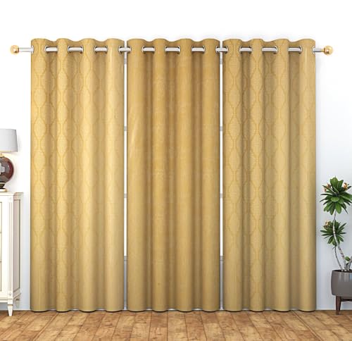 Image of Premium Polyester Fabric Curtains 9 Feet Set of 3 for Living Room | 4x9 feet Long Door Curtain | Golden Color Parde