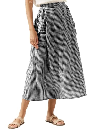 QIBABU Womens Plaid Midi Skirt Flowy Elastic High Waist Long Skirts with Pockets