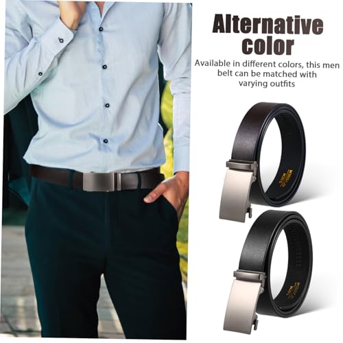 2pcs Men Brown Ratchet Belt Retro Automatic Buckle Adjustable Slide Belt for Formal and Casual Occasions3