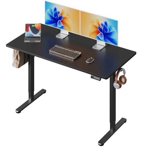 DEVAISE Höhenverstellbarer Schreibtisch 140 x 70 cm mit Einteiliger Tischplatte und Leisemotor, Sitz-Steh-Schreibtisch mit Memory-Funktion für 3 Höhen, Ergonomischer Computertisch für Büro, Schwarz