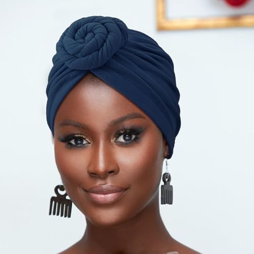 Image of DRESHOW 5 Pack Knotted Headwraps for Women African Turban Pre-Knotted Beanie Headwraps Hair Covers