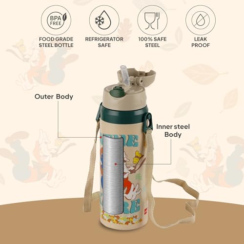 Image of CELLO Kidzbee Autumn 400 Goofy Design Insulated Kids Sipper Water Bottle 400 ml | Food Grade, 3D Touch & Feel Design, BPA Free, Leakproof Easy Press Open Flip Top Cap Insulated Kids Water Bottle
