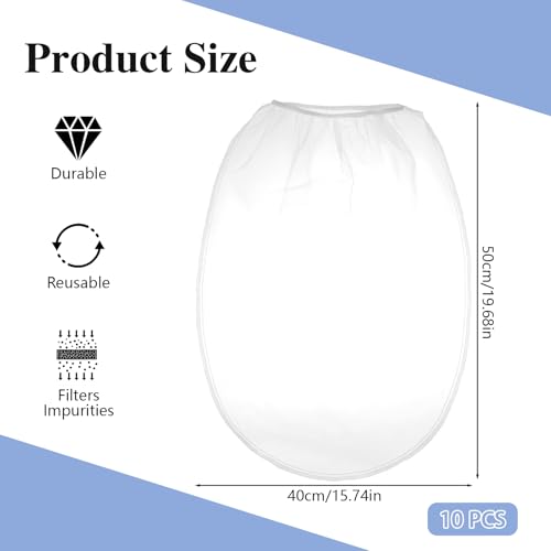 Okxiri 10 PCS Paint Strainer Bags 5 Gallon, Paint Filter Bag White Fine Mesh Strainer Bags, Elastic Top Opening Mesh Bag for Gardening, Paint