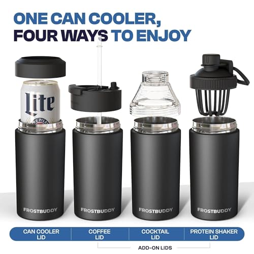 Image of Frost Buddy Universal Buddy Can Cooler - Fits All - For Regular 12 & 16 oz or Slim-Size Bottles - Insulated Double -Walled Stainless Steel (All white)