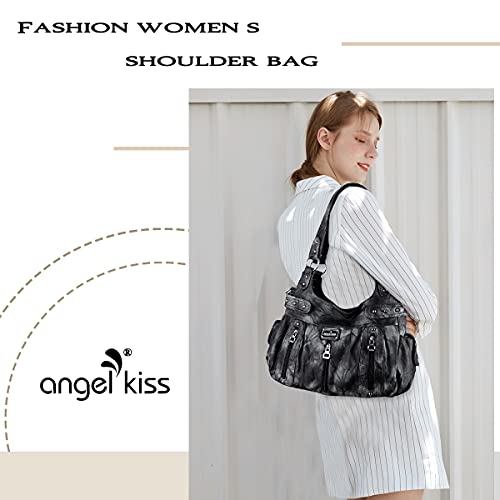 Image of Angel Kiss Large Purses and Handbags for Women Washed Faux Leather Crossbody Hobo Satchel Shoulder Handbag Tote Purse