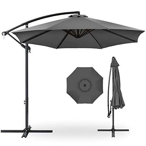 Best Choice Products 10ft Offset Hanging Market Patio Umbrella w/Easy Tilt Adjustment, Polyester Shade, 8 Ribs for Backyard, Poolside, Lawn and Garden