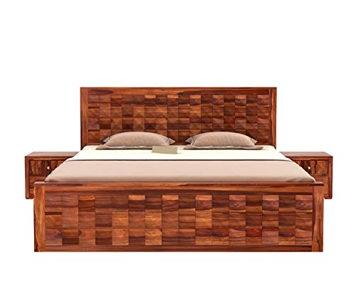 Image of Sheesham Wood King Size Bed with Storage for Bedroom Living Room Solid Wood Cot Wooden Palang Double Bed Furniture (Honey Finish)