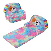 Decalsweet Kids Sofa,Foldable Toddler Chair,2 in 1 Flip Out Kids Sofa Bed,Comfy Plush Toddler Couch for Bedroom Nursery,Gift for Girls Boys,Dog
