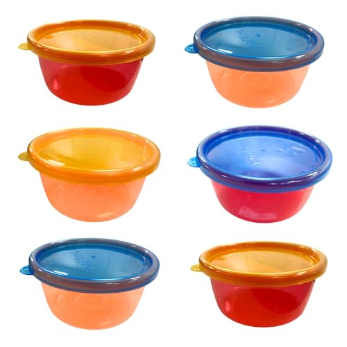 Nuby Ciotole con Coperchio, Contenitori Pappa, Set da 6, 300ml, Multicolore