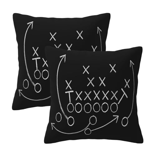 American Football Throw Pillow Covers 18x18 Set of 2 Tactics Chalk Blackboard Drawing Square Pillowcase Decoration Cushion Case for Couch Sofa Bedroom Living Room Outdoor Decor
