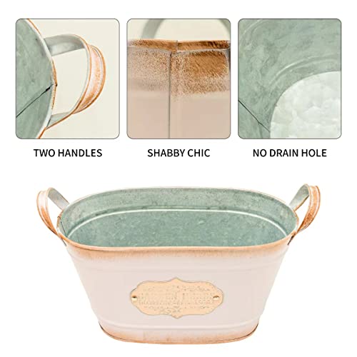 Ashlyric Vintage Style Metal Planters，Rustic Country Style Iron Flower Pot - Oval Garden Succulent Container With Handles - Pink #TOP3