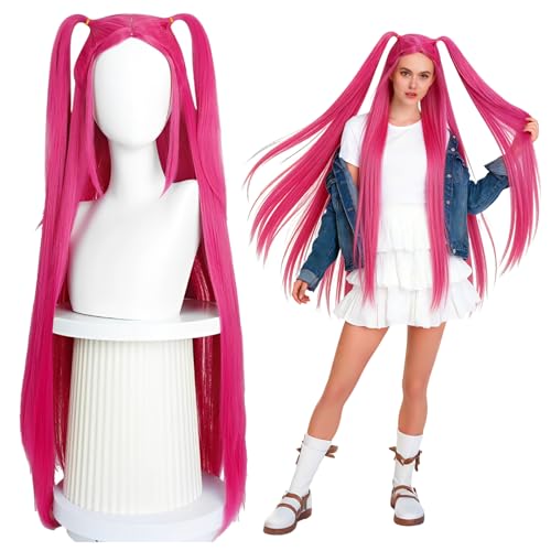 KutaKuta Rosa Perücke Kinder Hunter-Kostüm Rosa Zopfperücke Lange Perücke Cosplay Kinder für Damen Herren Realistisches Accessoire für Partykostüme Cosplay Bühnenauftritte Partys