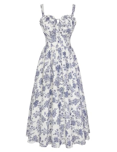 Image of Scarlet Darkness Summer Dresses for Women 2026 Floral Corset Dress Long Milkmaid Dress with Pocket