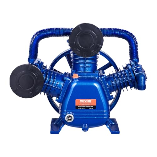 VEVOR Air Compressor Pump Head 10HP 17.5CFM @ 90PSI 3-Cylinder Oil Lubricated Air Compressor Piston Pump Head Dual Stage V-Type Cast Iron Replacement with Max. 185PSI Pressure