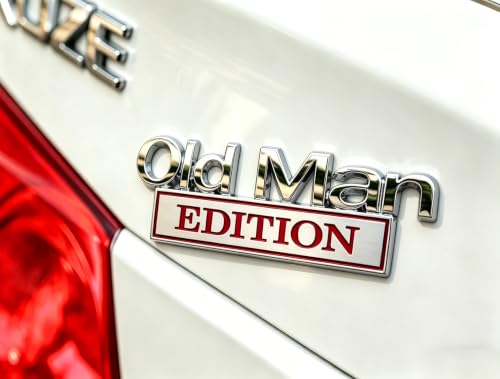 Image of 3D Old Man Edition Chrome Emblems Badges Sticker Car Vehicle, Truck, Motorcycle, RV, Scooter, SUV, Door, Window, Room, Wall and More Decoration (Silver Red Edition)