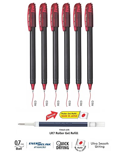 Bolígrafo Roller Gel Pentel Energel 0.7mm Rojo Pack 6