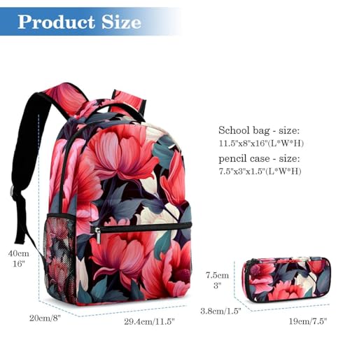 Sac à dos floral 2 pièces avec trousse à crayons grand volume pour les élèves - 2