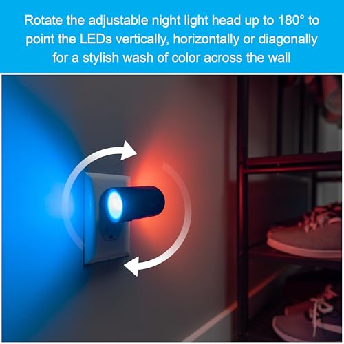 Image of GE Plug in Night Light with Directional Accent Lighting, Dusk to Dawn Sensor for Automatic Light, Dimmable Color Changing Mood Lighting, LED Wall Sconce for Bedrooms, 1 Pack