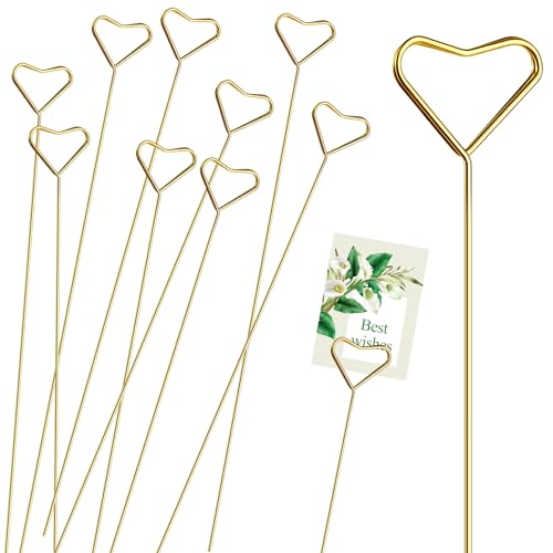 GAADSKCER 10 Pcs Metal Floral Place Card Holder 12.4 Inches Flower Card Holder Gift Card Bouquet Kit for Bouquet Holder Wedding Party Birthday Party (Heart)