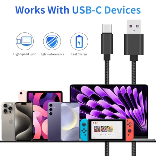 2 Pack 6.6FT/2M USB C Charging Cable for PS5/Xbox Series X/S Controller/Switch 2 Console, Replacement USB Charging Cord Nylon Braided Type-C Ports Accessories for PlayStation 5 (Black)