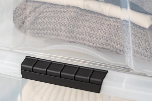 Image of IRIS USA 40 Qt Stackable Plastic Storage Bins with Lids, 4 Pack - BPA-Free, Made in USA - See-Through Organizing Solution, Latches, Durable Nestable Containers, Secure Pull Handle - Clear