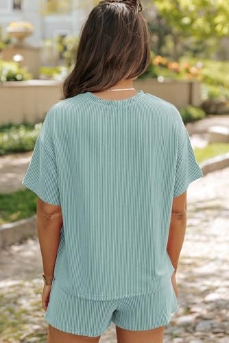 Image of Womens Pajama Sets 2 Piece Pjs Sleepwear Soft Comfy Short Sleeve Tops and Shorts Lounge Set Loungewear Outfit