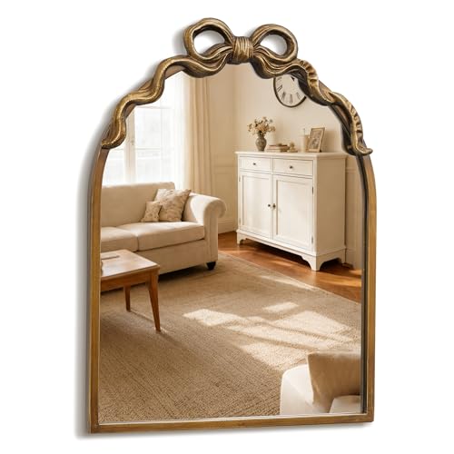 Meolyx Gold Bow Vintage Small 13x17 Arch Unique Wall Ornate Antique Mirror