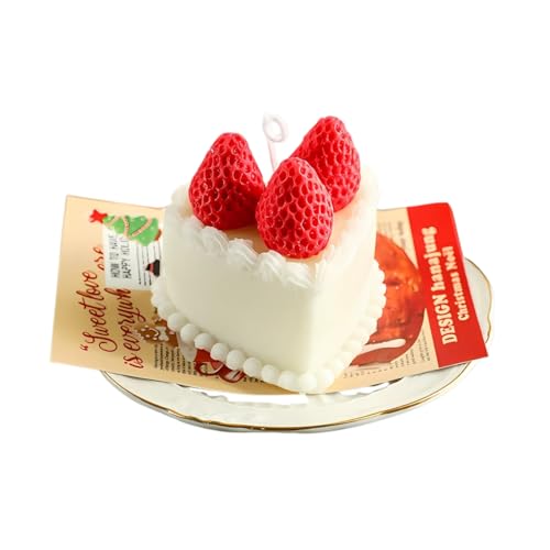 Strawberry Cake Candle Handmade Scented Birthday Cake Candle Decorative Fake Food for Home Dcor Gift for Women & Girls 3.15x3.15