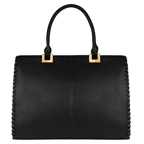 CRAZYCHIC - Damen Große Mehrfarbig Handtasche - Frauen Large Tote Shopper PU Leder - Schule Arbeit Büro Schultertasche - Elegante Bunte Tasche Henkeltasche Tragetasche Umhängetasche Mode - Schwarz Cover