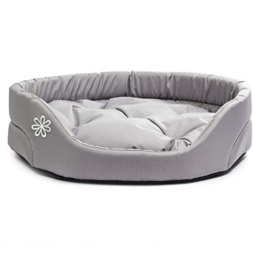 BOUTIQUE ZOO Hundebett | Oval Hundekissen für Große Hunde | Kratzfest Hundeliege mit Kissen | Hundekorb | Waschbar Polyester | Große: XL (71x60 cm) | Farbe: Grau