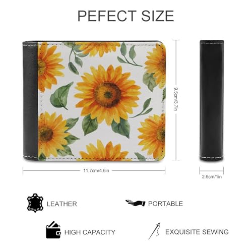 Watercolor Sunflower Floral Farmhouse Soft PU Leather Bifold Wallet, Coin Purse Credit Pass Case, Durable Card-Holder Slim Billfold for Men Woman Money Storage2