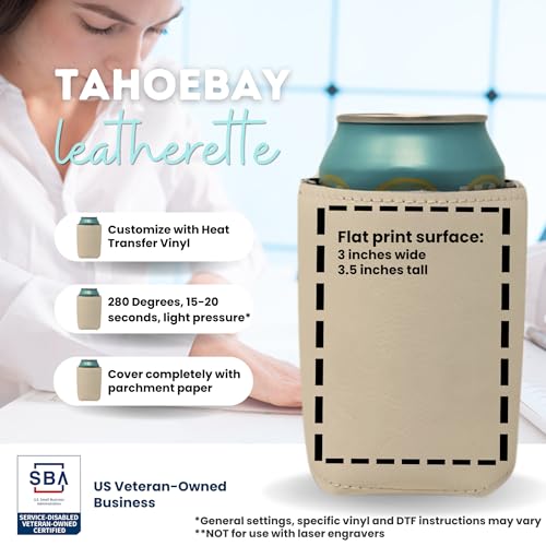 Image of TahoeBay Leatherette Can Cooler Sleeves in Bulk, 12-Pack, Beige | Blank Faux Leather, Plain Neoprene Beer Coolers for 12 oz Cans, Blanks for Heat Transfer Vinyl, Groomsmen Gifts, Party Favors