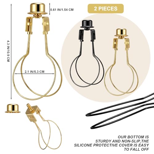 Image of Honoson 2 Pcs Bulb Lamp Shade Light Bulb Clip Adapter Includes Finial and Lampshade Levellers for Replacement (Black and Gold)